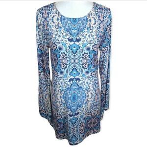 RUSH BLUE & WHITE DRESS W/OPEN BACK SZ.M EUC.